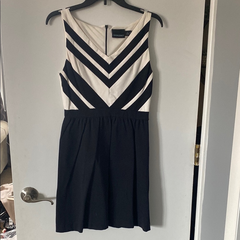 Cynthia Rowley Black and White Pleated Midi Dress